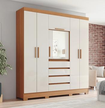 ROPERO 6 PUERTAS 4 CAJONES B393 BRIZ CINAMOMO | OFF WHITE