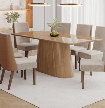 CONJUNTO COMEDOR ARREDONDADO CON VIDRIO OLIVIA 8 SILLAS MADERA ANNE HENN NATURE/MADERA/COR