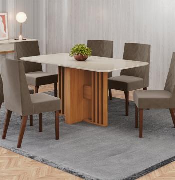 CONJUNTO COMEDOR LARAH 160 ARREDONDAO CON VIDRIO CON 6 SILLAS MADERA MAITE HENN CINAMOMO|M