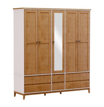 ROPERO 5 PUERTAS 6 CAJONES CON ESPEJO 2804BF FINESTRA OFF WHITE|FREIJO