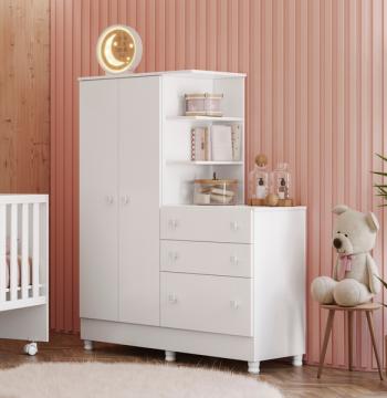 ROPERO CON CÓMODA 2 PUERTAS 3 CAJONES 4070 QMOVI BLANCO