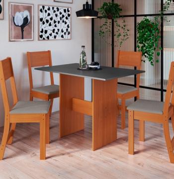 CONJUNTO COMEDOR 4 SILLAS KARLA 10080.3 INDEKÉS FREIJO|GRIS