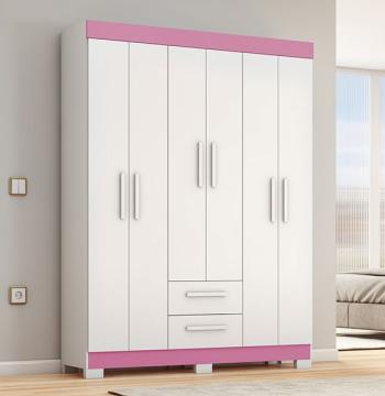 ROPERO 6 PUERTAS 2 CAJONES NT6015 NOTAVEL BLANCO | BLANCO ROSA FLEX