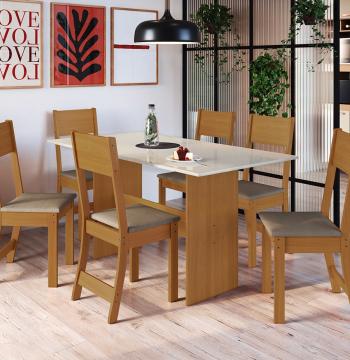 CONJUNTO COMEDOR 1500 6 SILLAS KARLA INDEKÉS FREIJO | OFF WHITE