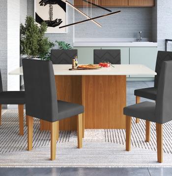 CONJUNTO COMEDOR 1700 6 SILLAS MIAMI INDEKÉS FREIJO | OFF WHITE | TELA GRAFITE