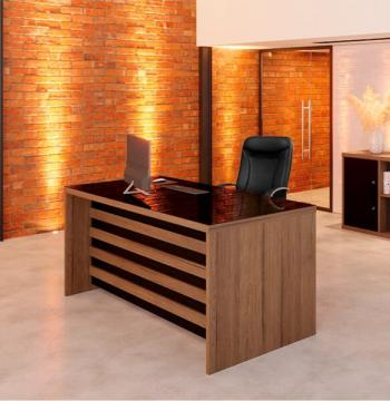 MESA DE ESCRITORIO 172 PREMIUM 29.001.6 40MM CON VIDRIO GIOBEL NOCE | NEGRO