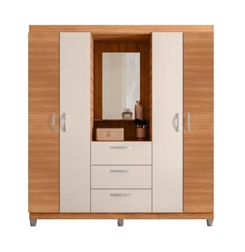 ROPERO 4 PUERTAS 3 CAJONES CON ESPEJO CAPELINHA CLAPTON 1.5 CAEMMUN FREIJO| OFF WHITE RIPA