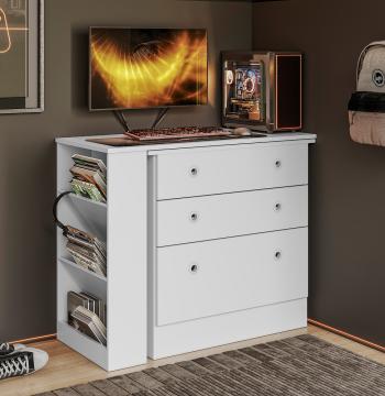 COMODA 3 CAJONES CON MESA GIRATORIA GAMER 4840 QMOVI BLANCO