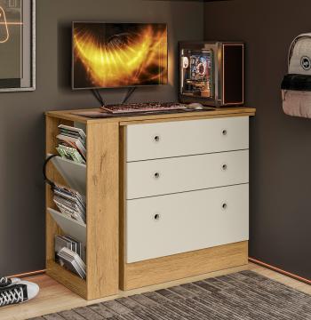 COMODA 3 CAJONES CON MESA GIRATORIA GAMER 4840 FREIJO|OFF WHITE