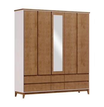 ROPERO 5 PUERTAS 6 CAJONES CON ESPEJO 2814BFN FINESTRA OFF WHITE | FREIJO