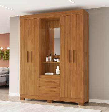 ROPERO 4 PUERTAS 2 CAJONES CON ESPEJO CAPELINHA NT6055 NOTAVEL FREIJO TREND