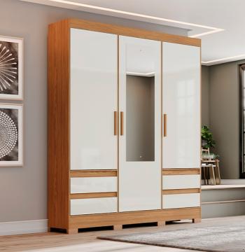 ROPERO 3 PUERTAS CON ESPEJO BE219 BRIZ NATURE|OFF WHITE