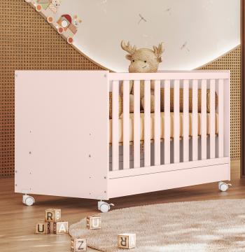 CUNA MINI CAMA CON RUEDITAS Q ENCANTO 1344|100 QMOVI ROSA