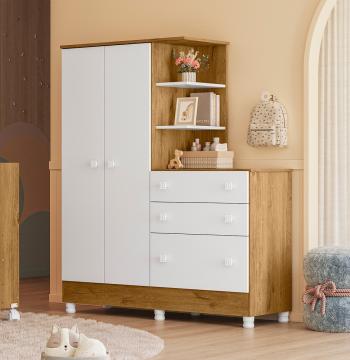 ROPERO CON CÓMODA 2 PUERTAS 3 CAJONES 4070 QMOVI FREIJO|BLANCO