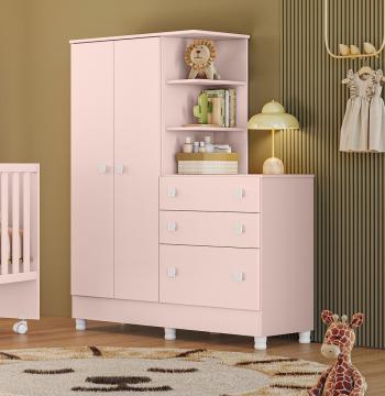 ROPERO CON CÓMODA 2 PUERTAS 3 CAJONES 4070 QMOVI ROSA
