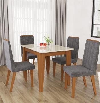CONJUNTO COMEDOR 1100 4 SILLAS SUECIA INDEKÉS FREIJO | OFF WHITE | TELA TITANIO