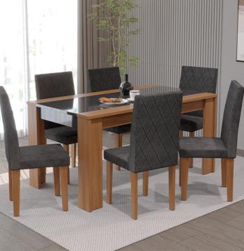 CONJUNTO COMEDOR 1600 6 SILLAS CHILE INDEKES FREIJO | NEGRO | TELA GRAFITE