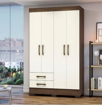 ROPERO 4 PUERTAS 2 CAJONES BE12 HENN CASTAÑO|OFF WHITE