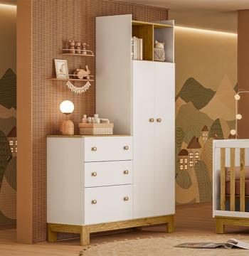 ROPERO CON CÓMODA 2 PUERTAS 3 CAJONES 4970 FLORA QMOVI BLANCO