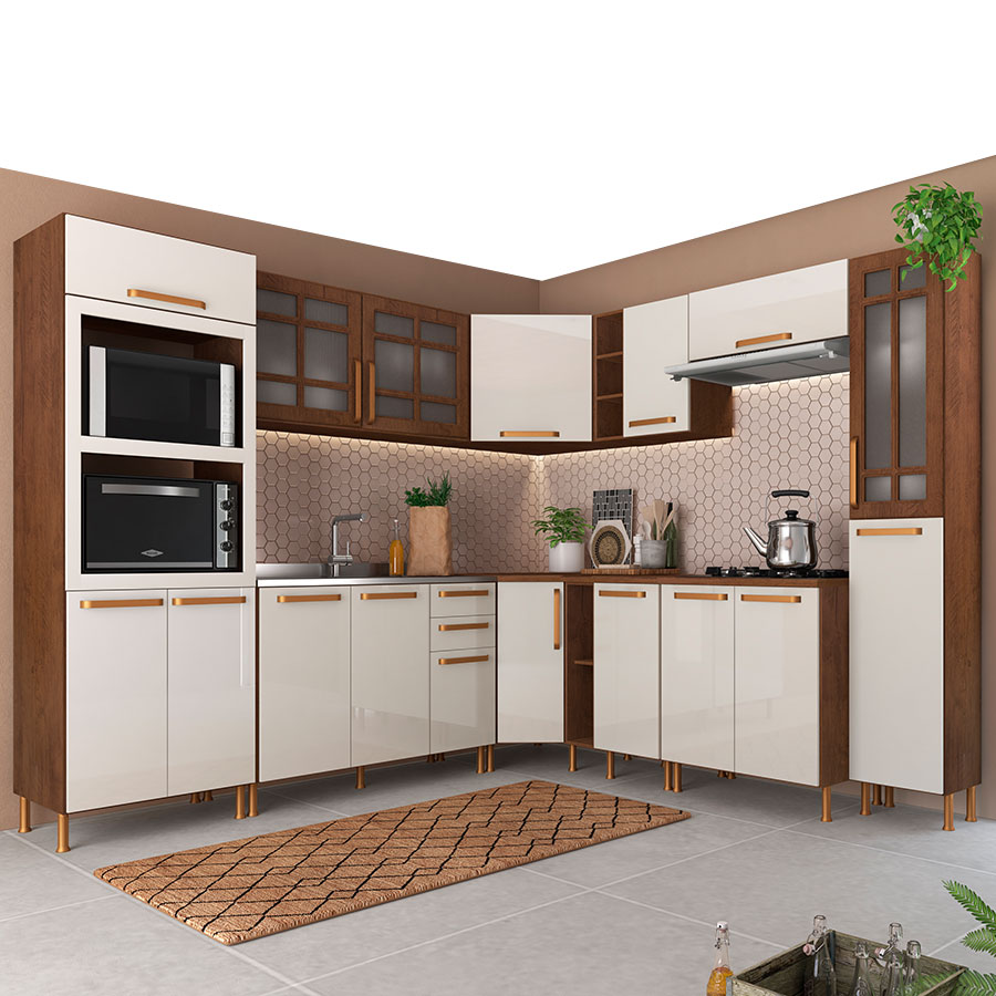 CONJUNTO COCINA 6118 GOLD 12 MÓDULOS INDÉKES NOCE|OFF WHITE
