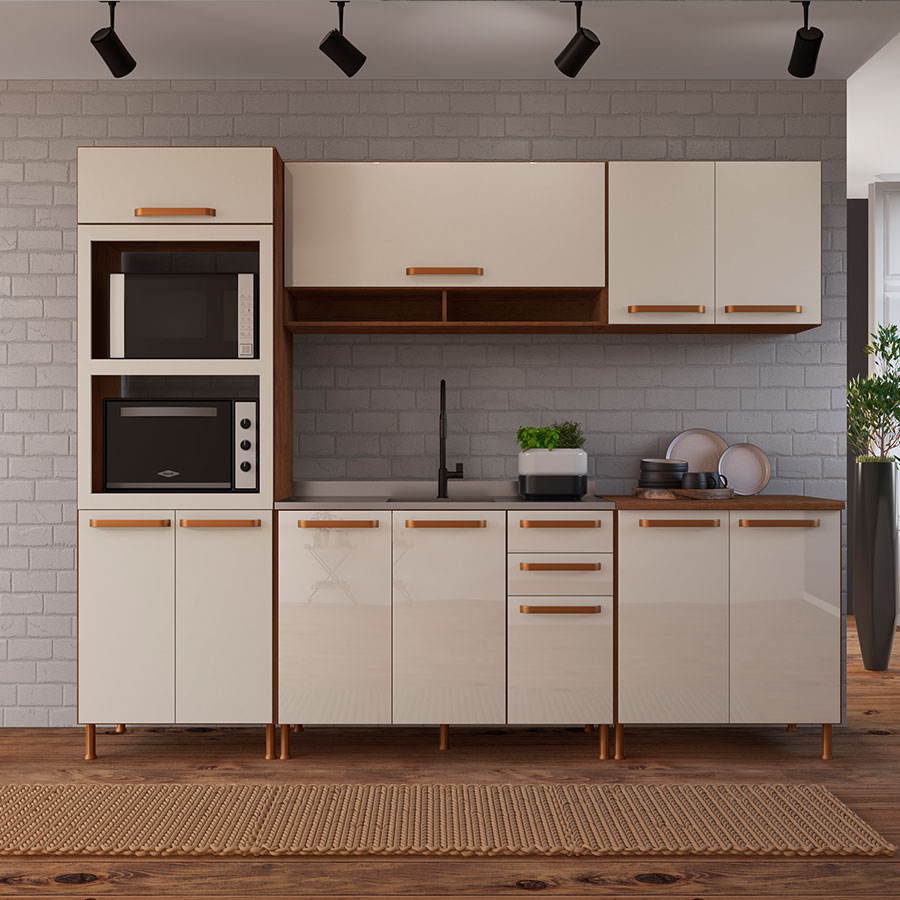 CONJUNTO COCINA 6118 GOLD 5 MÓDULOS INDÉKES NOCE|OFF WHITE