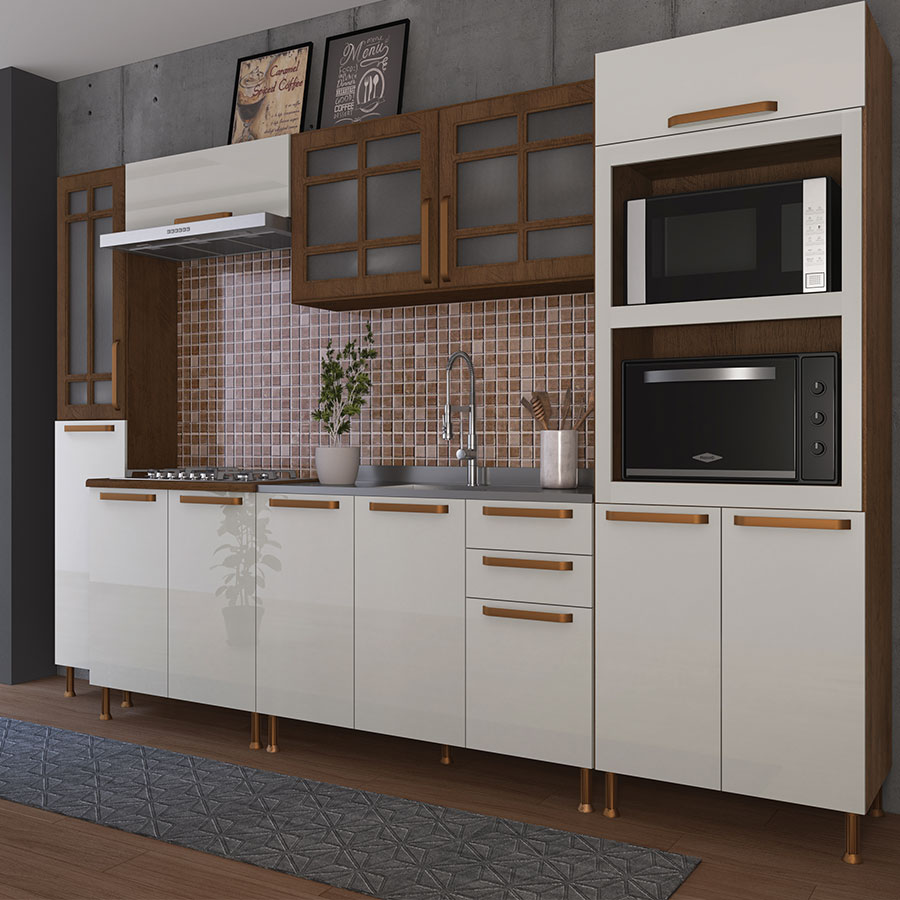 CONJUNTO COCINA 6118 GOLD 6 MÓDULOS INDÉKES NOCE|OFF WHITE