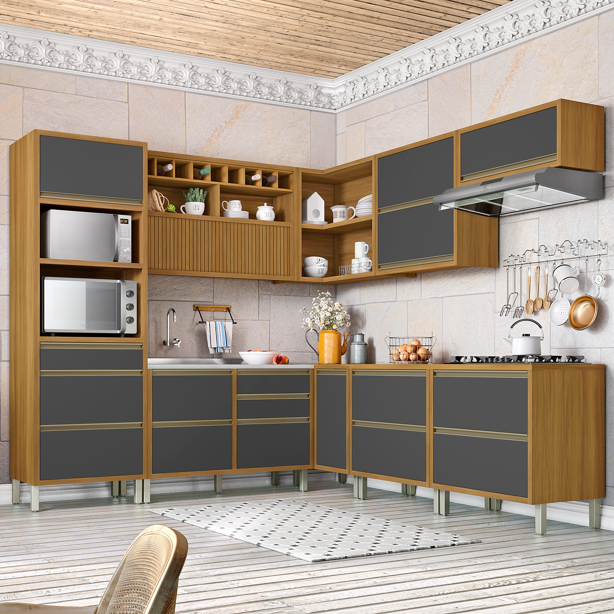 CONJUNTO COCINA BARONESA NESHER FREIJO|GRAFITE