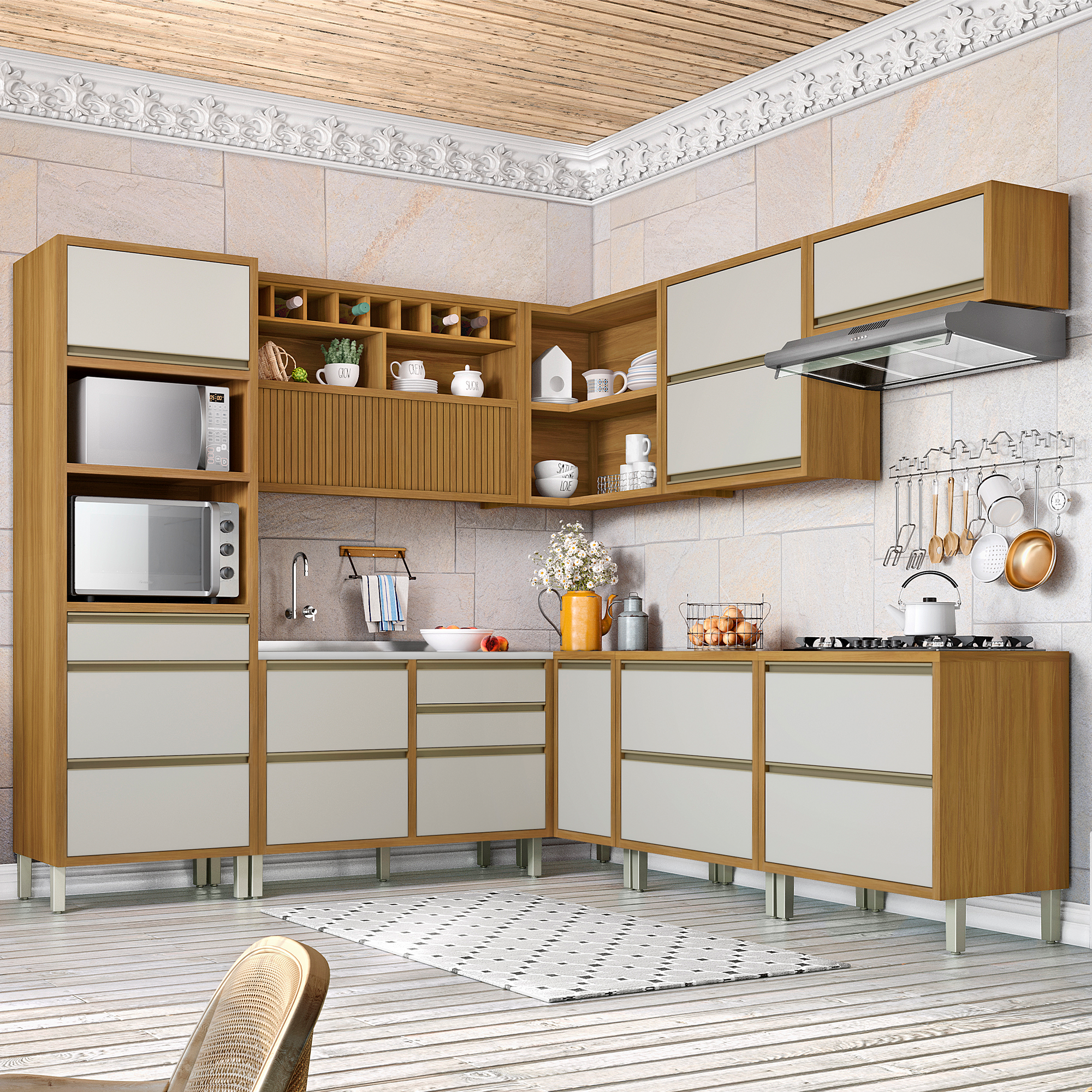 CONJUNTO COCINA BARONESA NESHER FREIJO|OFF WHITE