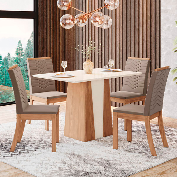 CONJUNTO COMEDOR 1200 SIN VIDRIO ORUS 4 SILLAS ISA HENN TELA MARRON ALMENDRA