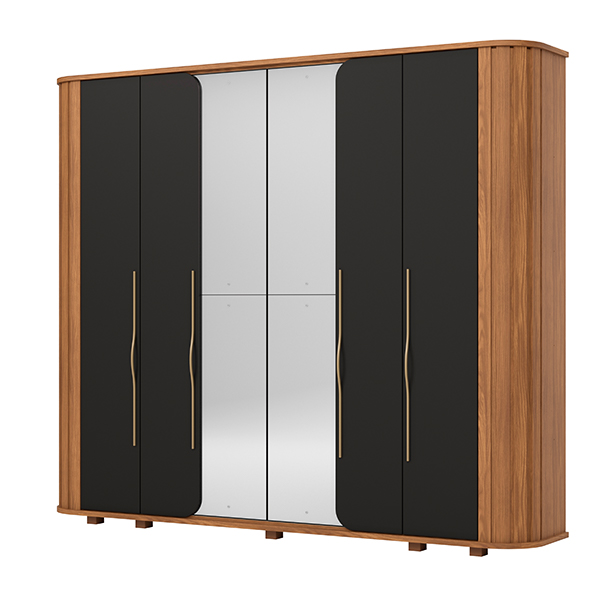ROPERO 6 PUERTAS CON ESPEJO PREMIUM HENN NATURE | NEGRO HP