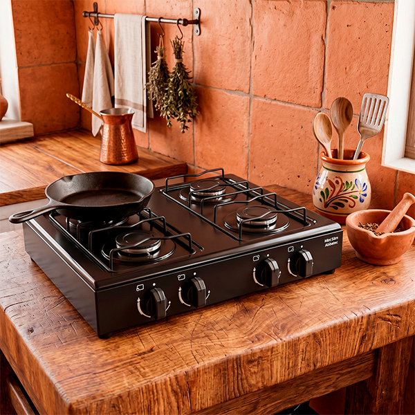 COCINA 4 HORNALLAS MESA DE ACERO ESMALTADO MINI SLIM ABBATE NEGRO
