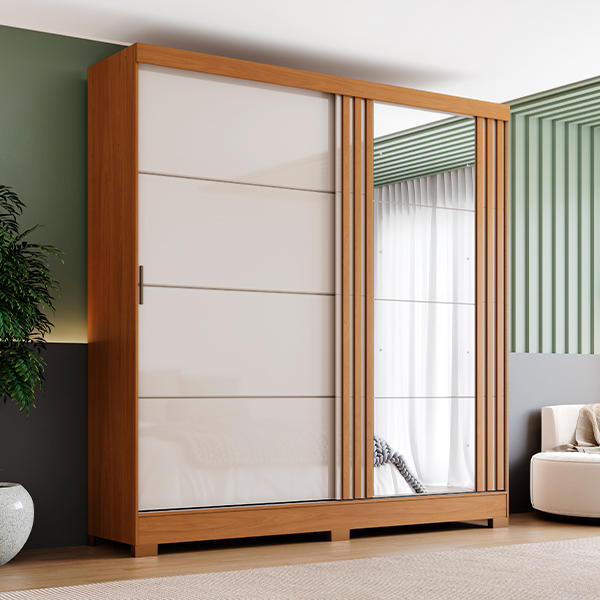 ROPERO 2 PUERTAS CORREDIZAS CON ESPEJO BE304 HENN CINAMOMO|OFF WHITE