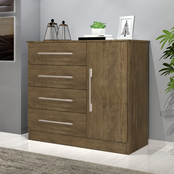 COMODA 1 PUERTA 4 CAJONES MALIBU NEW J&A JEQUITIBA